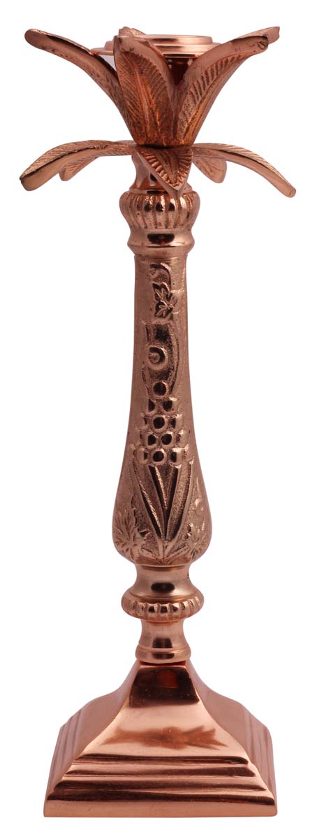 12” Aluminum Palm-Tree Candle-Holder in Copper Tone – Embossed - Antique-Look Home Décor / Housewarming Gifts